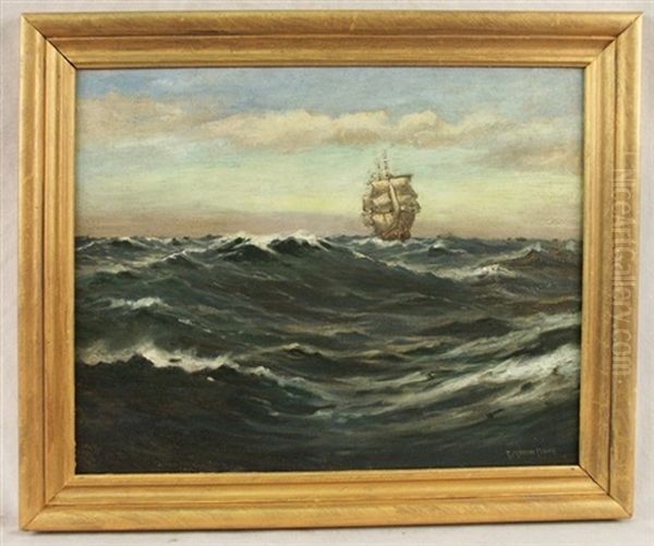Ship On Horizon Oil Painting by C. Myron Clark