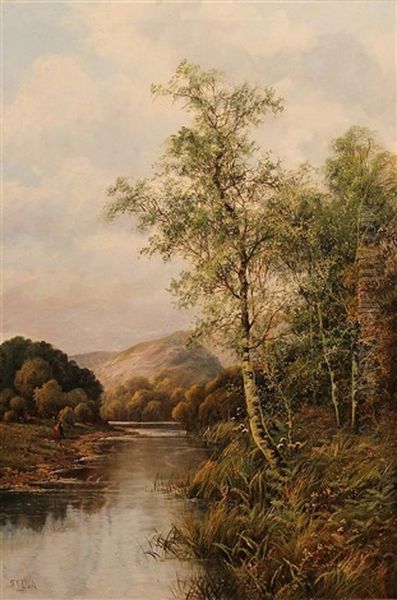 River Landscape Oil Painting by Octavius Thomas Clark