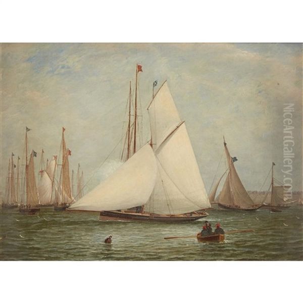 The Finishing Gun - A Regatta Of The Royal Clyde Yacht Club Oil Painting by William Clark