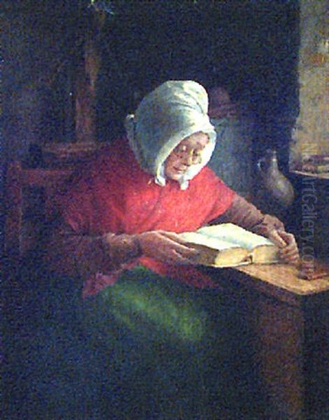 An Interesting Book Oil Painting by Joseph Clayton Clarke