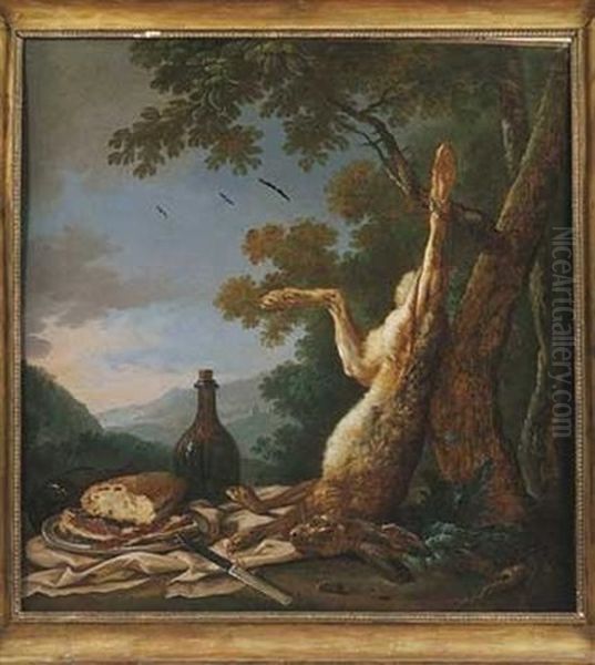 Nature Morte Au Lievre Dans Un Paysage Oil Painting by Jean Baptiste Charles Claudot