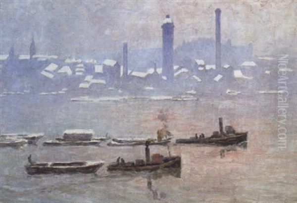 De Thames Onder De Sneeuw Oil Painting by Emile Claus