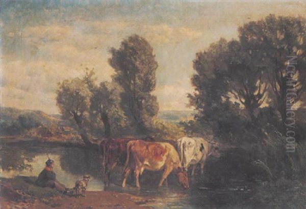 Junge Hirte Mit Seiner Herde Oil Painting by Emile Claus