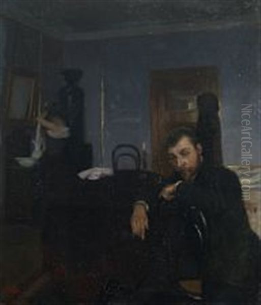 Portait Of The Danish Artist P.s. Kroyer And A Female Model Oil Painting by Christian Clausen