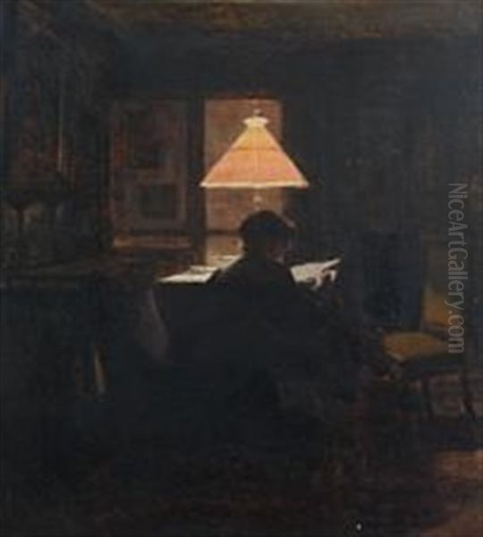Interior With A Woman Oil Painting by Christian Clausen