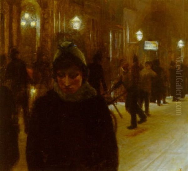 Gadeparti Med Figurer I Gadelys Oil Painting by Christian Clausen