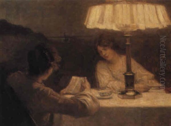 To Unge Piger Pa Verandaen, Sommerafter Oil Painting by Christian Clausen