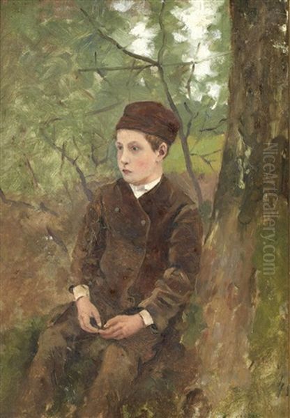 Portrait De Jeune Garcon Assis (+ Patsage, Verso) Oil Painting by Sir George Clausen
