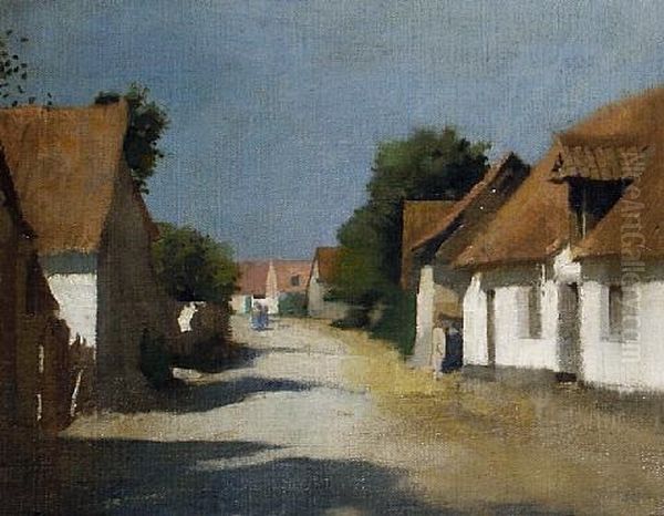 A Sunny Village Street, France Oil Painting by Sir George Clausen