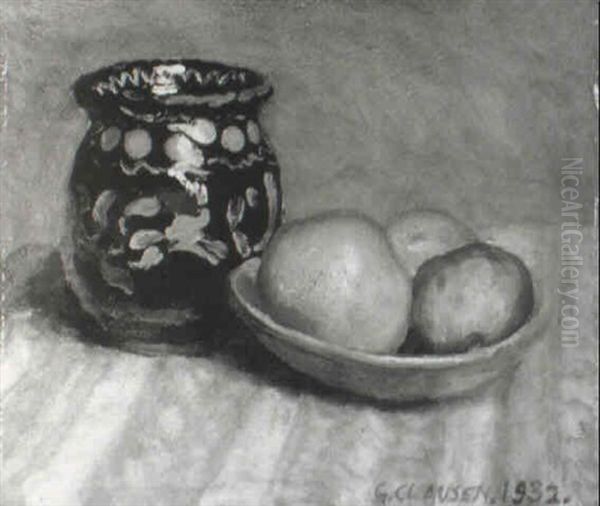 Still Life With A Vase And Bowl Of Fruit Oil Painting by Sir George Clausen