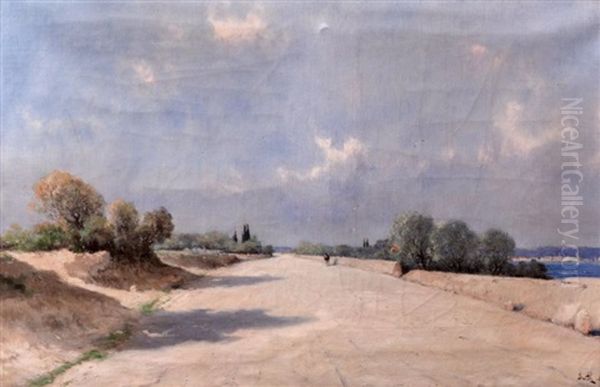 Promeneur Sur La Route En Bord De Mer Oil Painting by Marie Joseph Leon Clavel Iwill