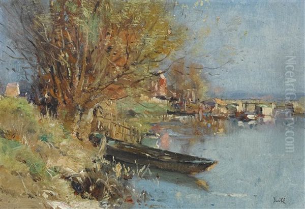 Seeufer Mit Ruderboot Oil Painting by Marie Joseph Leon Clavel Iwill