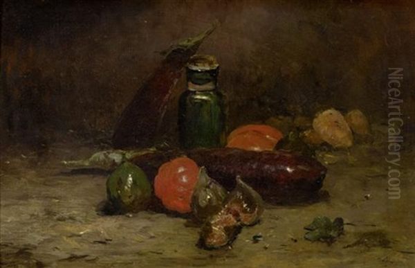 Stilleben Mit Gemuse Und Fruchten Und Einer Flasche Oil Painting by Marie Joseph Leon Clavel Iwill