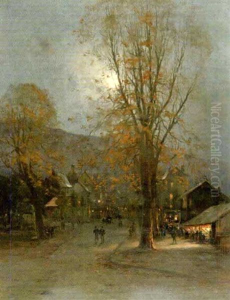 Village De Montagne, Effets De Nuit Oil Painting by Marie Joseph Leon Clavel Iwill
