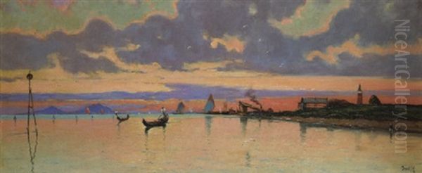 Sur La Lagune, Les Monts De Padoue, Le Soir Oil Painting by Marie Joseph Leon Clavel Iwill