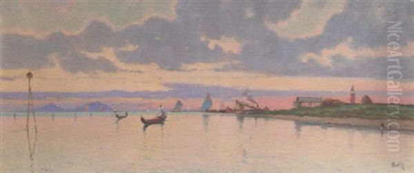 Sur La Lagune - Les Monts De Padoue Le Soir Oil Painting by Marie Joseph Leon Clavel Iwill