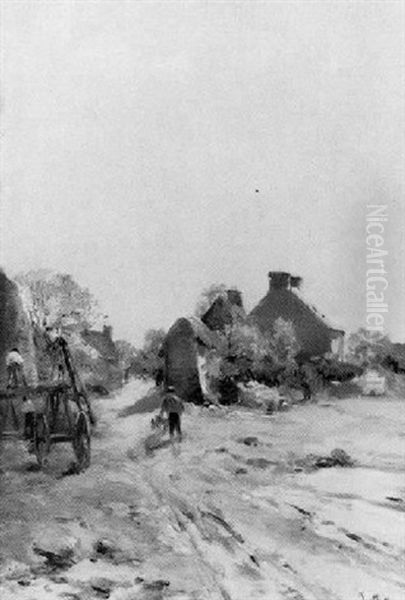 Paysans Dans Le Hameau Oil Painting by Marie Joseph Leon Clavel Iwill