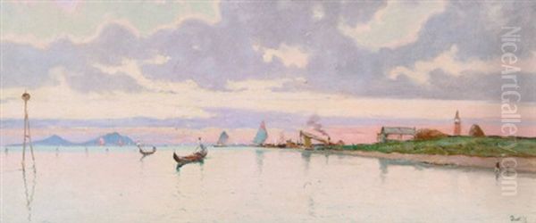 Indsejlingen Til Venedig, I Baggrunden Bjergene Ved Padua Oil Painting by Marie Joseph Leon Clavel Iwill