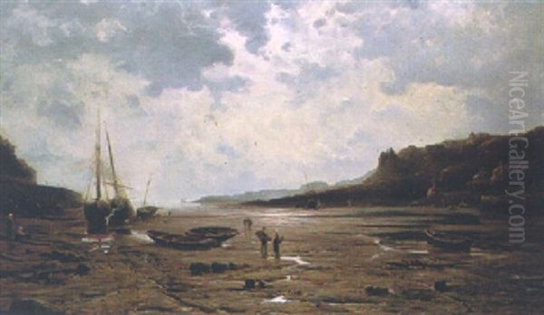 Fishing Boats At Low Tide Oil Painting by Marie Joseph Leon Clavel Iwill