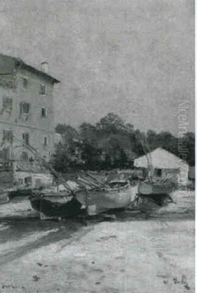 Beached Fishing Vessels Oil Painting by Marie Joseph Leon Clavel Iwill