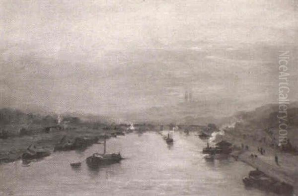 La Seine A Paris Oil Painting by Marie Joseph Leon Clavel Iwill