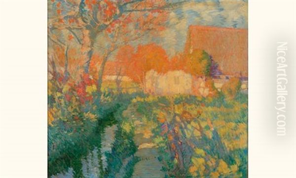 Chaumiere Et Cours D'eau A L'automne Oil Painting by Vincente Mulet Claver