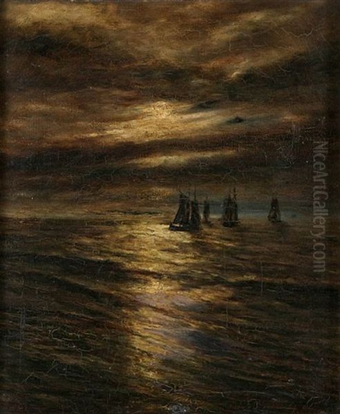 Marine With Yachts At Night Oil Painting by Paul Jean Clays