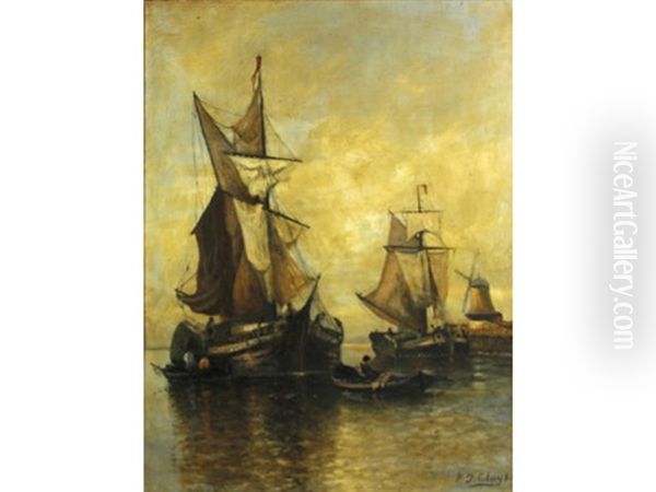 Calm Day On The Scheldt River, Holland Oil Painting by Paul Jean Clays