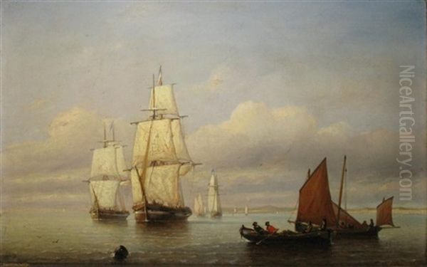 Barques Et Voiliers Pres De La Cote Oil Painting by Paul Jean Clays