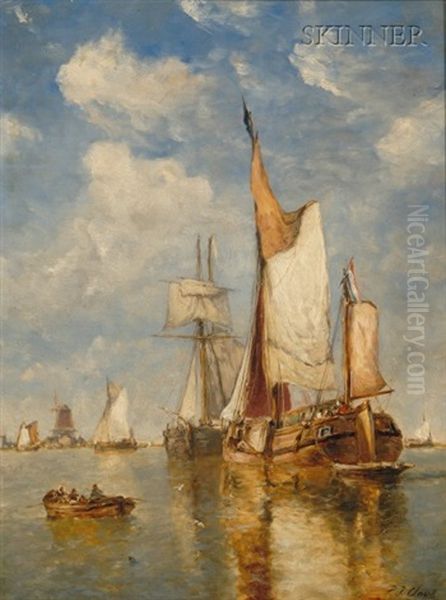 Sailing Vessels In A Harbor Oil Painting by Paul Jean Clays