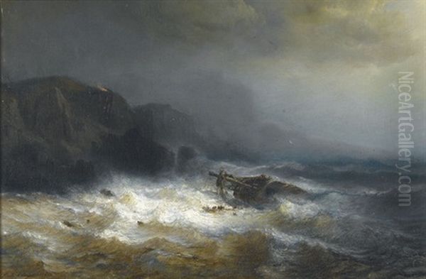 Schiffbruch Vor Felsiger Kuste Oil Painting by Paul Jean Clays