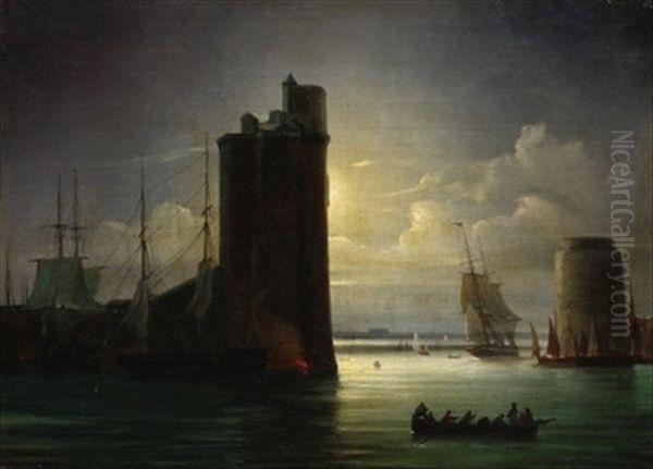 Romantische Hafenansicht Im Mondschein Oil Painting by Paul Jean Clays