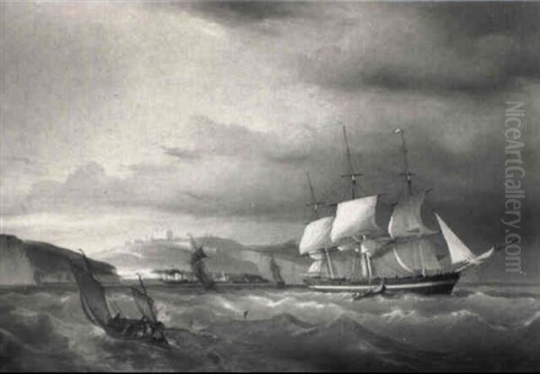 A View Of The Port Of Dunkerque With A Three-master Setting Out Oil Painting by Paul Jean Clays