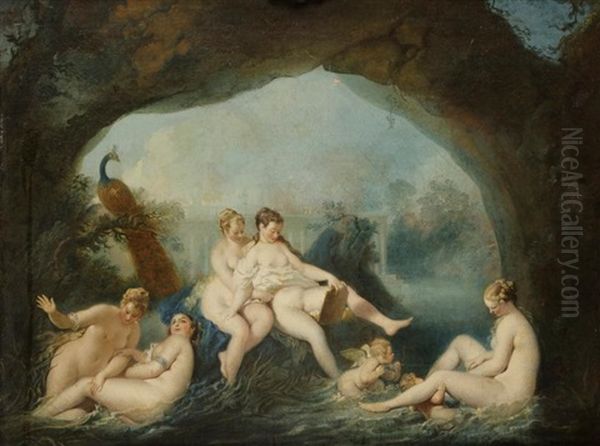 Nymphes Au Bain Sous Une Arcature De Pierre Oil Painting by Jacques Sebastien Le Clerc