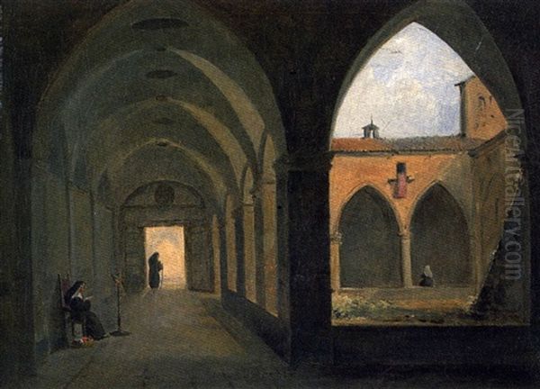 Interieur Du Cloitre De La Chartreuse De Villeneuve Les Avignon Oil Painting by Noel-Thomas-Joseph Clerian