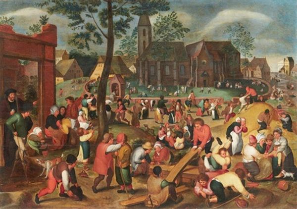 Jeux D'enfants Oil Painting by Marten van Cleve the Elder