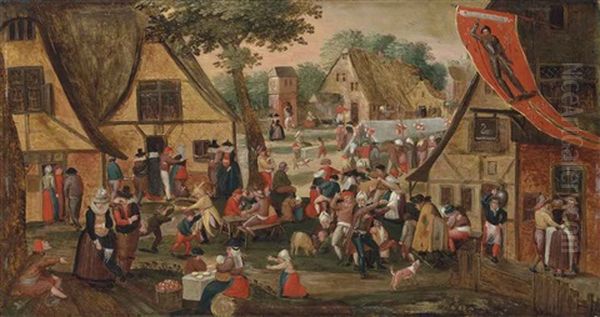 A Village Kermesse Oil Painting by Marten van Cleve the Elder