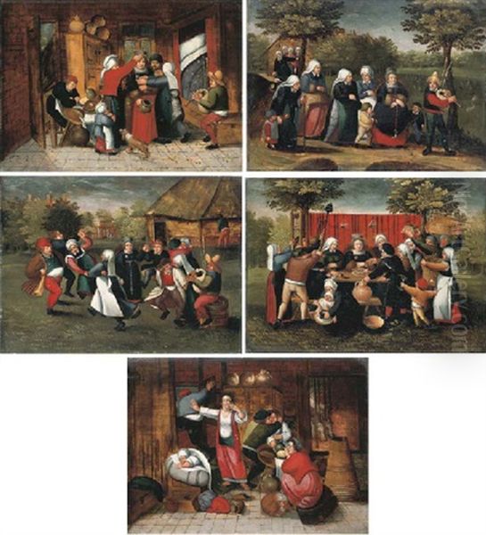 The Dressing Of The Bride (+ 4 Others; 5 Works) Oil Painting by Marten van Cleve the Elder