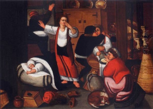 Scene D'office Oil Painting by Marten van Cleve the Elder