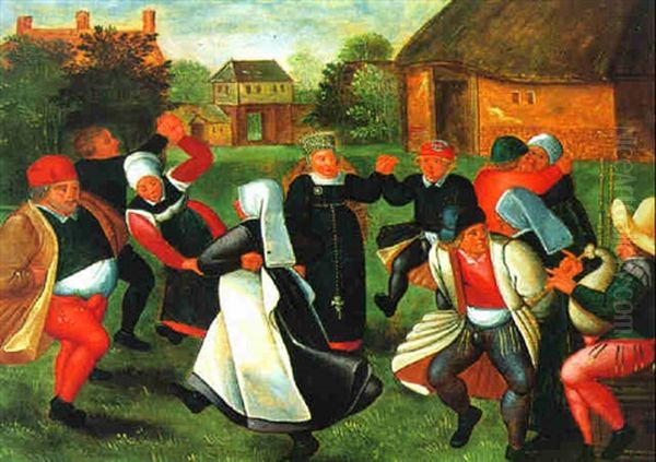 Hochzeitstanz In Einem Flamischen Dorf Oil Painting by Marten van Cleve the Elder