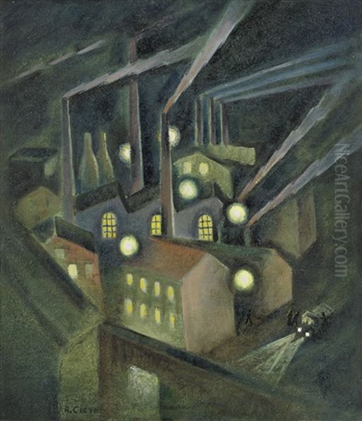 Stockholmsnatt - Utsikt Fran Ateljen Pa S.t Eriksgatan Oil Painting by Agnes Cleve