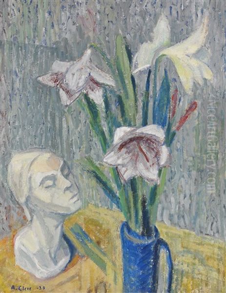 Stilleben Med Blommor Och Skulptur Oil Painting by Agnes Cleve