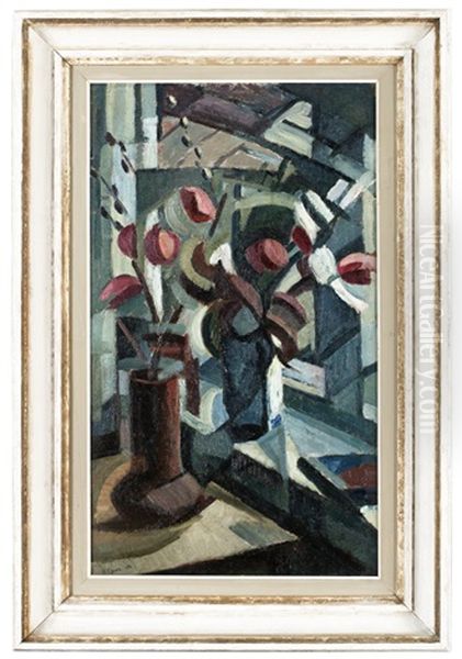 Blommor I Fonster Oil Painting by Agnes Cleve