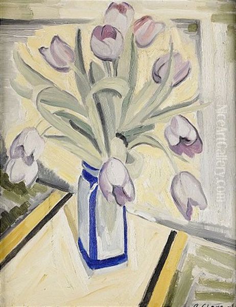 Stilleben Med Tulpaner Oil Painting by Agnes Cleve