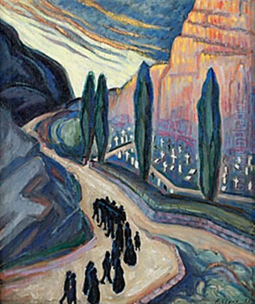 Begravningsfolje I Fjallbacka Oil Painting by Agnes Cleve