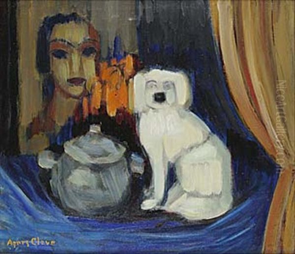 Stilleben Med Staffordshirehund Oil Painting by Agnes Cleve