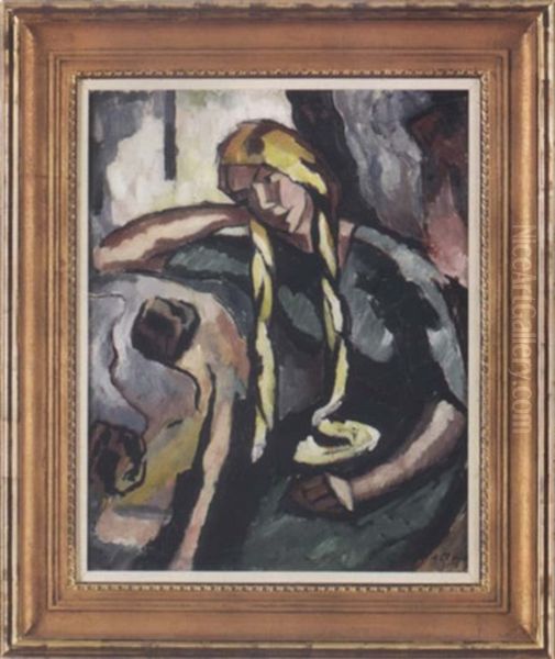 Flicka Med Flator Oil Painting by Agnes Cleve