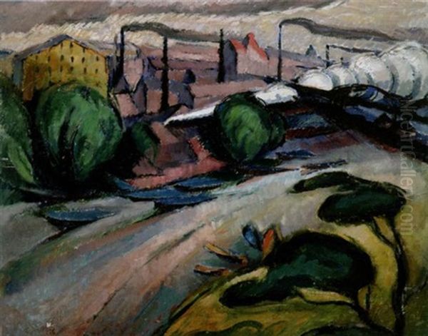 Utsikt Mot St Eriksbron, Stockholm/rorstrands Porslinsfabrik Oil Painting by Agnes Cleve