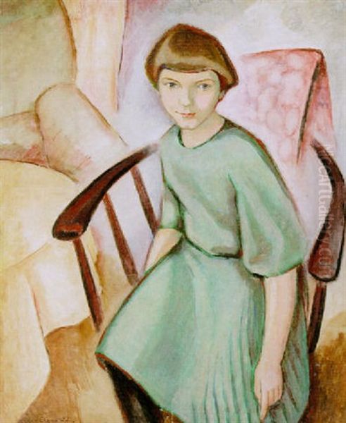 Flicka I Stol Oil Painting by Agnes Cleve