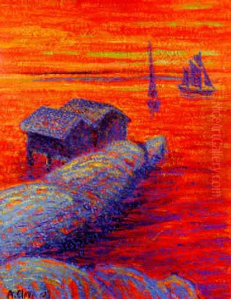 De Bla Fiskbodarna Oil Painting by Agnes Cleve